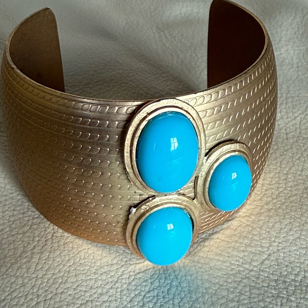 Gold Cuff Bracelet with Turquoise Accents
